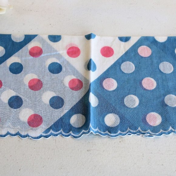 Vintage Cotton Handkerchief / Blue and Pink Polkadots Hanky - Picture 4 of 8